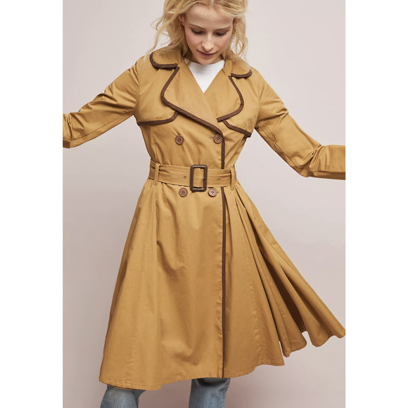 Anthropologie Jackets & Blazers - Ett Twa Anthropologie Marley Trench Coat Long Jacket Size 14 Belted Tan Brown